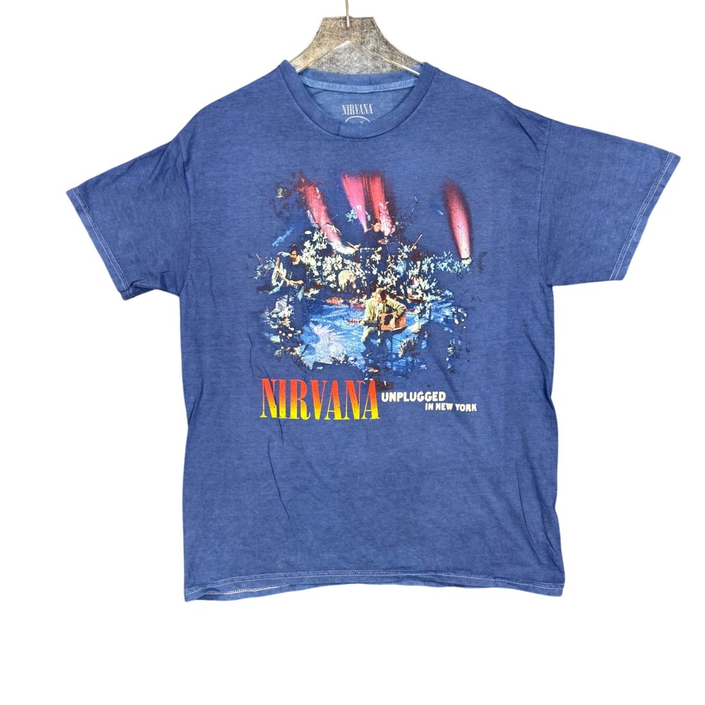 Nirvana Band Tee Mens Large Blue Unplugged in New York T-Shirt Retro Grunge NWOT